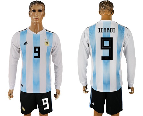 Argentina #9 Icardi Home Long Sleeves Soccer Country Jersey